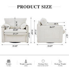 Swivel-Modern Swivel Accent Chair Single Seater - 360° Rotating Lounge Chair with Chenille Fabric & High-Resilience Cushion, Ergonomic Reading Sofa Chair for Living Room,Bedroom,Office-Ivory White