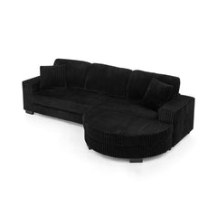Corduroy Tufted Upholstered Sleeper Sectional Sofa, L-Shaped Modular Convertible Sofa , The arc-shaped footstool can be placed freely on the left and right-Black