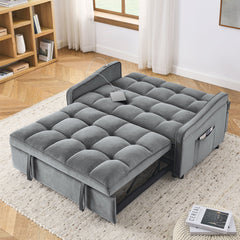 Loveseats Sofa Bed with Pull-out Bed,Adjsutable Back and Two Arm Pocket,TypeC and USB Charging with Copper nail,Grey (47'x53'x31')