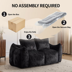 Giant Bean Bag Couch for Adults, Ultra Soft Fluffy Loveseat Bean Bag Sofa, Oversized Chase Lounge Chair Indoor for Living Room Bedroom, No Assembly Required Cozy Reading Chair with Pillows, Black