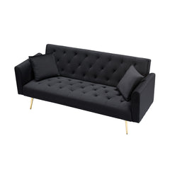 71-inch foldable double sofa, with American retro style, made of black velvet material, suitable for small living rooms, bedrooms and offices.