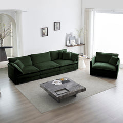 2-Piece Upholstered Sofa, Living Room Sectional Sofa Set Modern Sofa Couches Set , Deep Seat Sofa for Living Room Apartment, 1+3 Seat Green Chenille