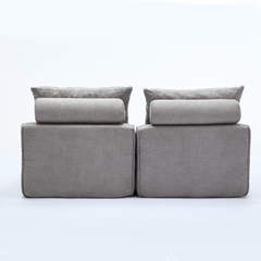 [NEW ARRIVED] [VIDEO PROVIDED]Modular Sofa,No Armrests,At will DIY, Chenille Fabric,Neck Pillow-Back Lounge Sofa Chair,Reading Nook, or Apartment Living, Lumbar Pillow,2 Seats,Upholster ,Light Gray