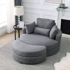 [Video] Welike Swivel Accent Barrel Modern Dark Grey Sofa Lounge Club Big Round Chair with Storage Ottoman Linen Fabric for Living Room Hotel with Pillows,2PCS.