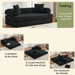 [NEW ARRIVED] [VIDEO PROVIDED] 78.5' Folding Convertible Out Sleeper Sofa Bed,4-in-1 DIY Combination Convertible Sofa,3 seat, Folding  Sofa, King Size , Bedroom,Apartment,Corduroy,Black