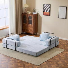 Floor Couch,Compression Sofa,Convertible Floor Sofa Bed-with Pillow Back Support Armrest,Comfy Futon Couch Lounge Sleeper Bed,Chenille fabric,for Living Room Bedroom (LIGHT-BLUE)