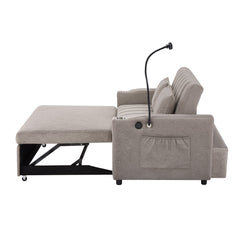 Convertible Sofa Bed Loveseat with USB Ports, Side Pockets, Cup Holders & Swivel Phone Holder, Light Grey Bella Fabric