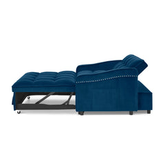 Loveseats Sofa Bed with Pull-out Bed,Adjsutable Back and Two Arm Pocket,TypeC and USB Charging with Copper nail,Blue (47'x53'x31')