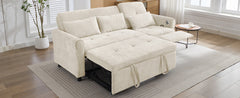 Beige 2-in-1 82' Three-seater Sofa with Pull-out Bed and Reversible Recliner, Chenille Upholstery