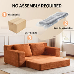 Loveseat Sofa, Comfortable Deep Seat Sofa Bed, Modern Small Corduroy Couch for Living Room Bedroom,Reversible Cushion with Pillows,No Assembly Required,Orange