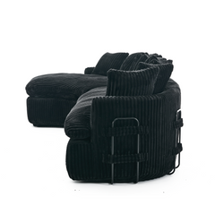 [NEW ARRIVED] [VIDEO PROVIDED]   127''  Large Sectional Sofa ,Elegant Curved Design ,High-Resilience Foam ,Ten Back Cushions,L-Shape Left Sofa,No Assembly  Required , (Black
-Soft Corduroy Fabric)