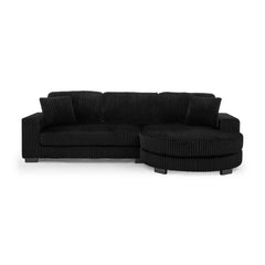 Corduroy Tufted Upholstered Sleeper Sectional Sofa, L-Shaped Modular Convertible Sofa , The arc-shaped footstool can be placed freely on the left and right-Black