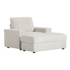 Luxurious Oversized Chaise Lounge Sofa Bed with Storage Ottoman and Armrests, Cup Holders, Faux Rabbit Fur, 42-Inch for Living Room or Bedroom