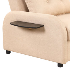 Versatile Pull Out Sofa Sleeper 3 in 1 with Wing Table & USB Charge, Beige Linen, Compact Design
