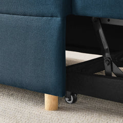 Convertible Sleeper Sofa Chair Adjustable Backrest Recliner with Pullout Sofa Bed with Wheels, Modern Linen Fabric for Living Room for Tight Spaces, Blue