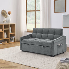 Loveseats Sofa Bed with Pull-out Bed,Adjsutable Back and Two Arm Pocket,TypeC and USB Charging with Copper nail,Grey (47'x53'x31')