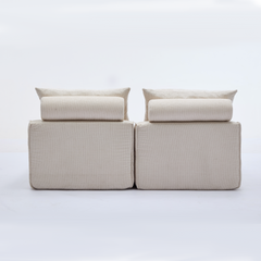 [NEW ARRIVED] [VIDEO PROVIDED]Modular Sofa,No Armrests,At will DIY,Soft Chenille Fabric,Neck Pillow-Back Lounge Sofa Chair,Reading Nook, or Apartment Living, Lumbar Pillow,2 Seats,Upholstered,Beige