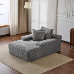 Oversized Chaise Lounge Chair Cozy Cloud Couch, Modern Plush Corduroy Upholstered Sleeper Sofa Daybed with 3 Throw Pillows and Wide Armrest for Living Room, No Assembly Required,Grey