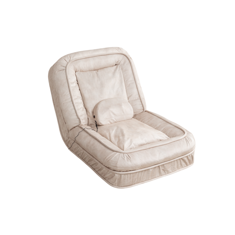 Upholstered Human Dog Bed for Adults and Pets - Bean Bag Floor Sofa with Massage Pillow, 5 Adjustable Positions & 2 Soft Pillows - Beige Velvet with Foam and Iron - Plastic Frame
