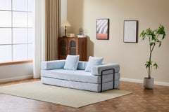 Floor Couch,Compression Sofa,Convertible Floor Sofa Bed-with Pillow Back Support Armrest,Comfy Futon Couch Lounge Sleeper Bed,Chenille fabric,for Living Room Bedroom (LIGHT-BLUE)