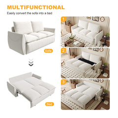 70.9' Pull Out Sofa Bed, 3-Seat Convertible Sleeper Sofa with 2-in-1 Pillow and Blanket Set,Multi-Functional Velvet Loveseat Bed,Beige
