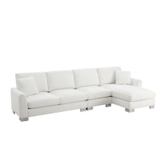 Modern Oversized L-Shaped Sectional Sofa with Chaise and Free Pillows, Chenille Upholstery, 119*55'