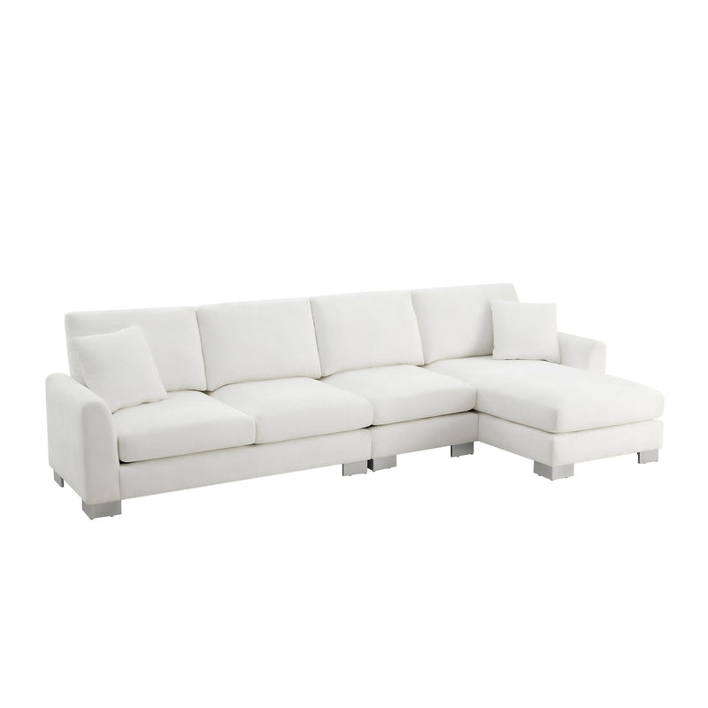 Modern Oversized L-Shaped Sectional Sofa with Chaise and Free Pillows, Chenille Upholstery, 119*55'
