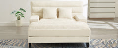 Modern Chaise Lounge Sofa 57.1' Sofa Bed Chenille Upholstered Lounge Sofa Chair with Adjustable Backrest and LED Light Strip, Beige