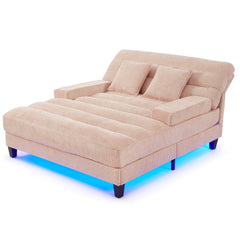 Modern Chaise Lounge Sofa 57.1' Sofa Bed with Adjustable Backrest and LED Light Strip, Pink Chenille Upholstered