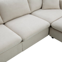 Modern Sectional Sofa with Movable Ottoman and Throw Pillows in Beige, Polyester Fabric, 101*66 inches