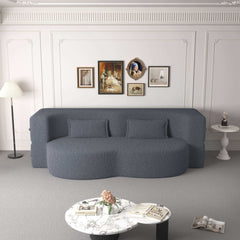 Modern Floor Sofa, with 2 Pillows, Convertible Teddy Fabric Foam Filled Bed, 15 inch Full Size Folding Mattress, Suitable for Living Room, Guest room, Game Room, Grey