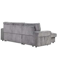 U_STYLE Upholstery Sleeper Sectional Sofa with Storage Bags and 2 cup holders  on Arms
