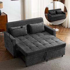 Contemporary 56.9' Loveseat Sofa Bed Sleeper with Reversible Backrest, Side Pockets, USB Ports, Phone Holder, Black Chenille