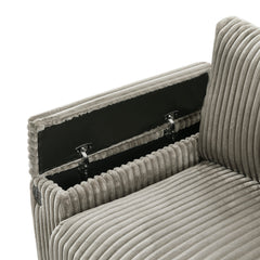 Modern 4-Seater Corduroy Sofa Couch with USB Ports, Hidden Storage Arms, and Flip-Top Cup Holders, Brown, 133 Inches