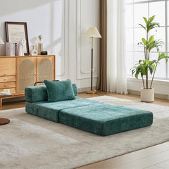 Compression Sofa,Convertible Floor Sofa Bed with Fixed-Shape Frame,Single Seater Boneless Modular Sectional Sofa,No Assembly Required,Chenille fabric,for Living Room Bedroom,Dark Green
