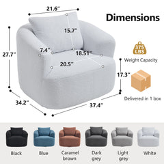 360° Swivel Round Upholstered Comfy Chair With One Soft Pillow, Teddy Fleece High-Resilience Sponge Single Sofa, No Assembly for Living Room, Bedroom, Apartment, White