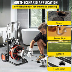 [100FT X 3/8"] Electric Sewer Drain Cleaner Snake Clog Machine W/ Cutter (SAK53785)