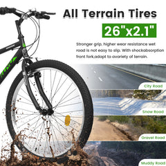 A26338 26 Inch Carbon Steel Frame Mountain Bike,21-Speed Dual V-Brake, Adult and Teens Bicycle for Mountain