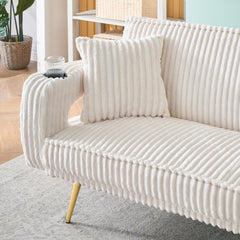 74.01 inch straight corduroy sofa bed with pillows, adjustable in three levels, designed in a minimalist style, suitable for use in living rooms and study rooms.White