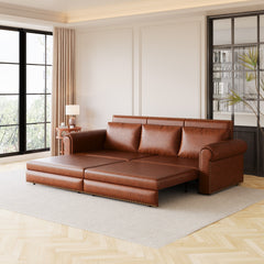 93.7 ' Pull Out Sofa Bed, 3-in-1 Faux Leather Convertible Sleeper Sofa with Nailhead Trim & Rolled Arm,Multi-Functional Sofa Bed for Living Room,Bedroom,Apartment,Office