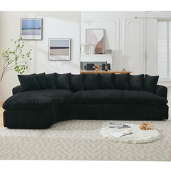 [NEW ARRIVED] [VIDEO PROVIDED]   127''  Large Sectional Sofa ,Elegant Curved Design ,High-Resilience Foam ,Ten Back Cushions,L-Shape Left Sofa,No Assembly  Required , (Black
-Soft Corduroy Fabric)