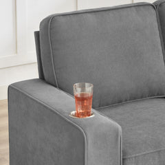 Modern Snowfleece Fabric 3-Seater Sofa with Cup Holders in Gray, 83.86'