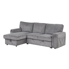 U_STYLE Upholstery Sleeper Sectional Sofa with Storage Bags and 2 cup holders  on Arms
