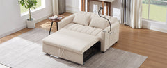 Convertible Sofa Bed Loveseat with USB Ports, Side Pockets, Cup Holders, Swivel Phone Holder, Beige, Bella Fabric