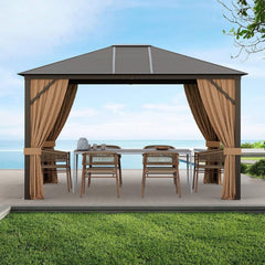 [10x12FT] Premium Outdoor Hardtop Patio Gazebo W/ Galvanized Steel Top & Aluminum Frame (SAK74065)
