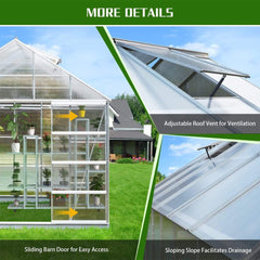 [10x16FT] Extra Large Heavy Duty Backyard Polycarbonate Aluminum Greenhouse With Sliding Doors And Vents (SAK97526)