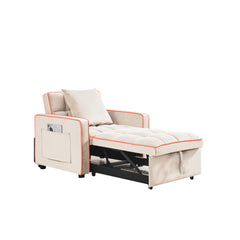 Modern Three-in-One Folding Sofa Bed Chair with Adjustable Back in Creamy White Velvet