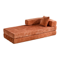 Floor Couch,Compression Sofa,Convertible Floor Sofa Bed-with Pillow Back Support Armrest,Comfy Futon Couch Lounge Sleeper Bed,chenille fabric,for Living Room Bedroom (orange)