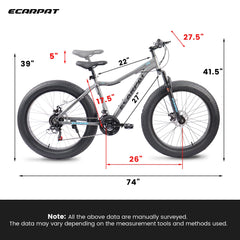 A2605D 26-Inch Mountain Bike with Front Suspension Shock Absorption, Disc Brakes, 21-Speed Gear System, 85% Pre-assembled, Ideal for Mountain, Sand, and Snow Cycling