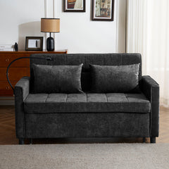 Contemporary 56.9' Loveseat Sofa Bed Sleeper with Reversible Backrest, Side Pockets, USB Ports, Phone Holder, Black Chenille